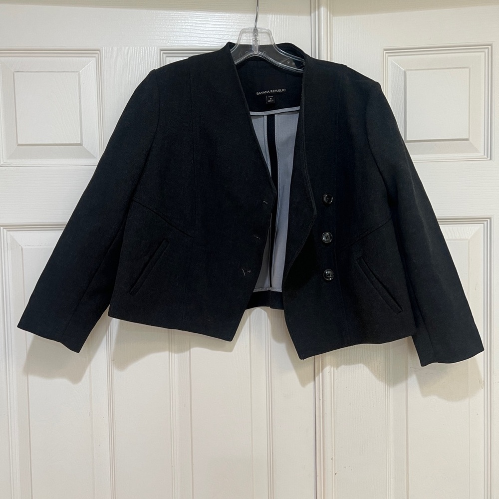 Banana Republic Trapeze Gray Cropped Three Button‎ Blazer office work Jacket 8 - Picture 10 of 11